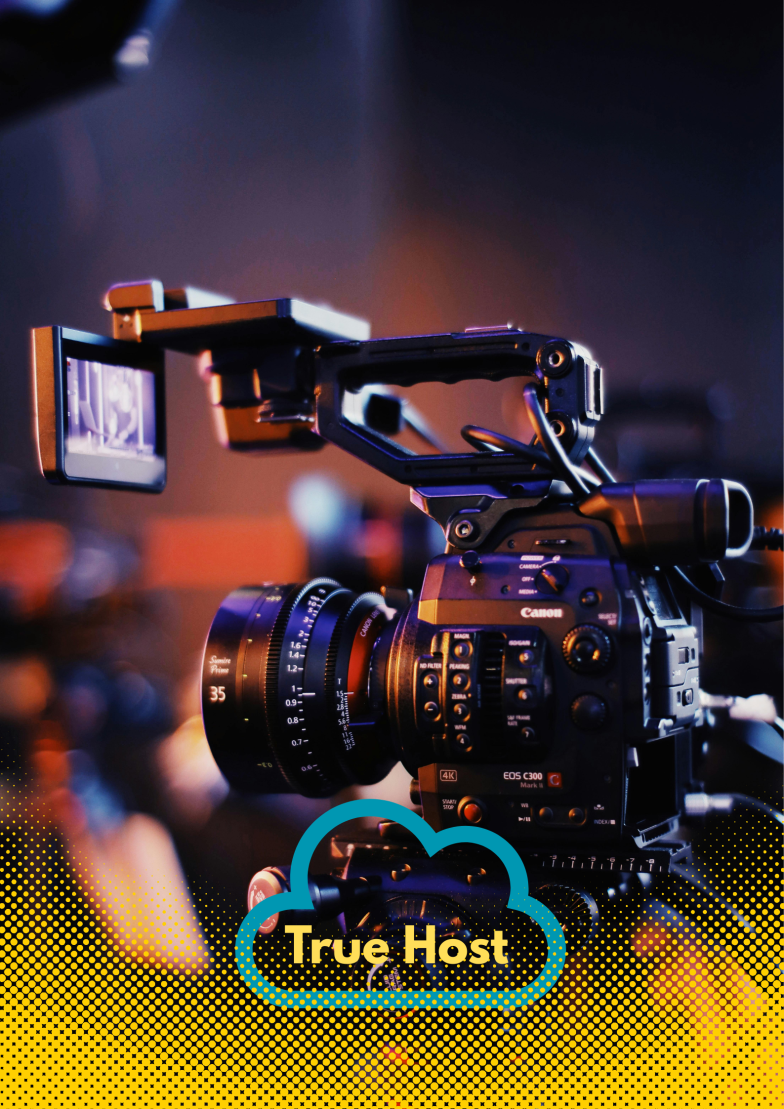 Content filming camera and the Truehost logo in the fore ground