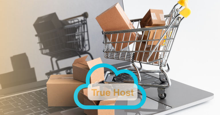 A carts with cartons in it while other have fallen on a laptop. It indicates selling through dropshipping.