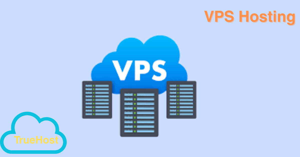 A visual diagram of how vps work and the Truhost logo and title VPS hosting