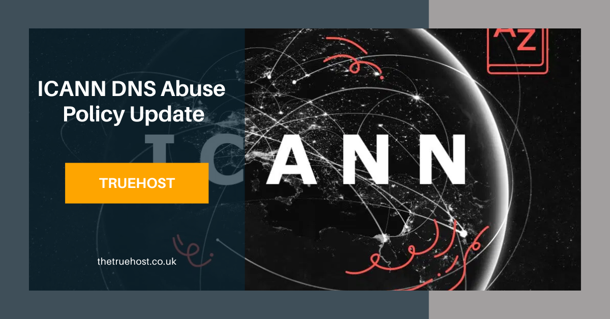 ICANN graphics, truhost uk link and the title icann dns abuse policy update