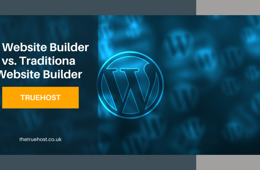 Shows the title ai website builder vs. traditional website builders, the truehost uk link and an image of wordpress