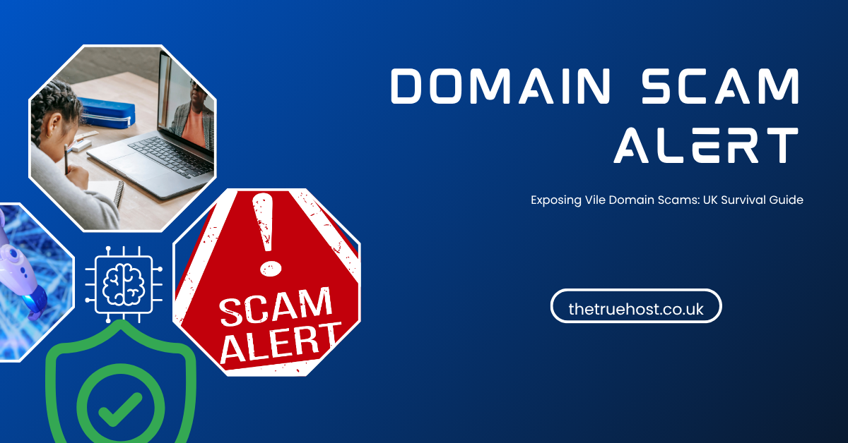 It shows scam alert and domain name scam