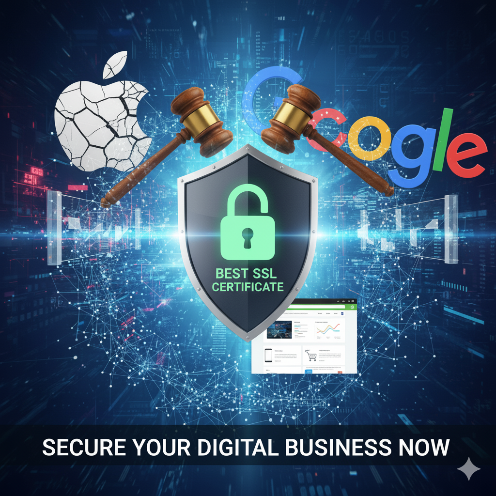 Website browser showing HTTPS padlock icon and SSL certificate security with best ssl certificate encryption indicators"