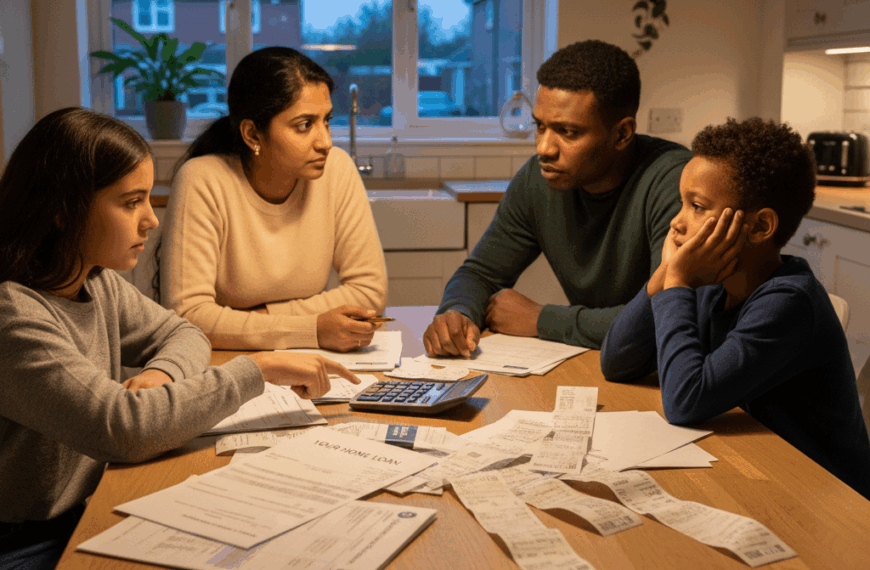 British family reviewing household bills during UK cost of living crisis