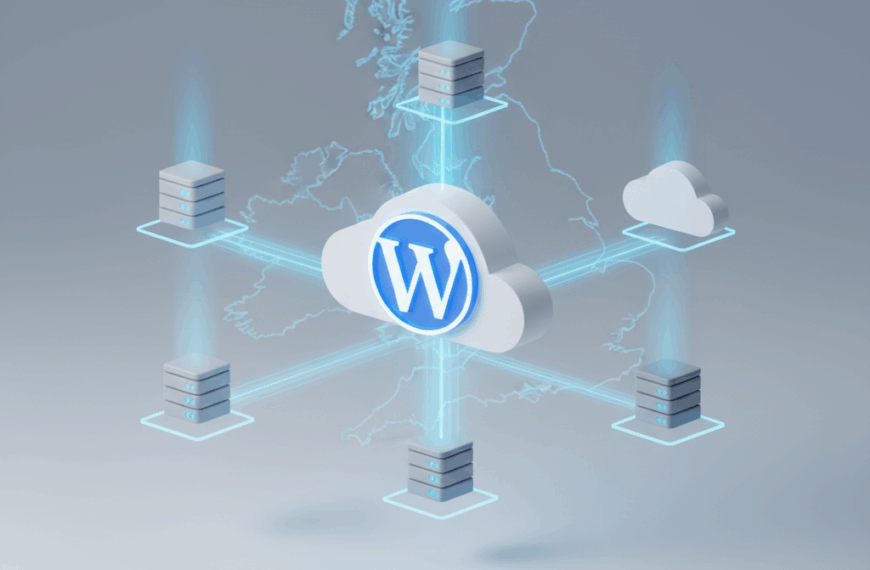 Sleek website performance dashboard showing fast loading speeds and uptime metrics, laptop screen displaying WordPress admin panel with green checkmarks and performance graphs, speed indicators showing 99.99 percent uptime-showing what cloud hosting is.