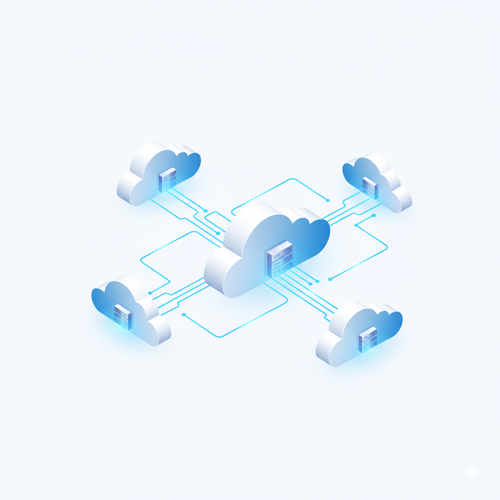 Visual representation of cloud hosting servers working together"