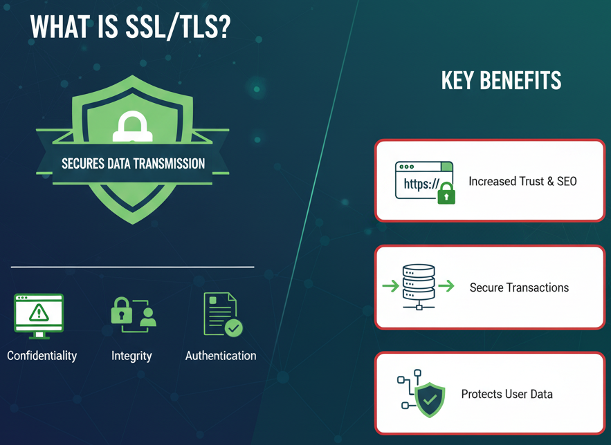 ssl certificate, with a padlock indicating security.