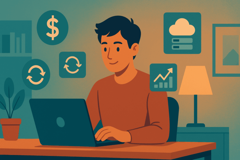 erson working on laptop showing how to make money online with reseller hosting business dashboard