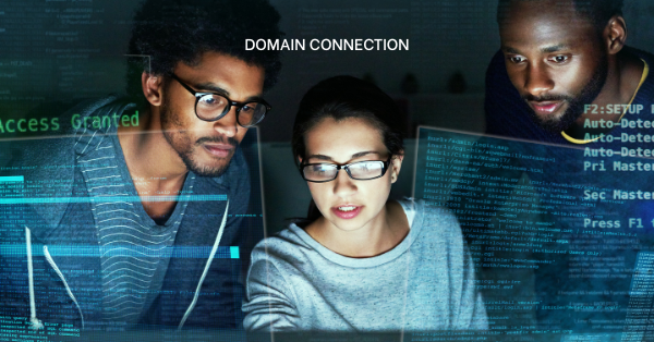 Illustration showing a domain name linking to a web host server, symbolizing the process of pointing a domain to any ho