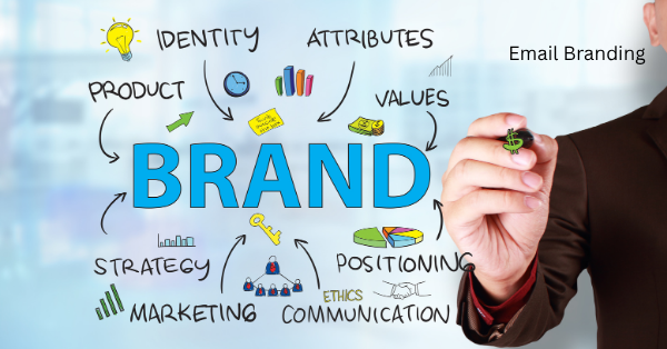 Email Branding logo with random words written on it.