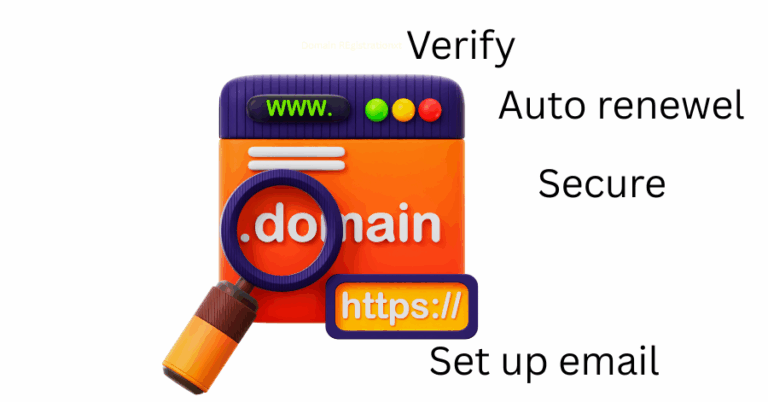 a laptop and magnifying lens with domain name and steps to verify the domain