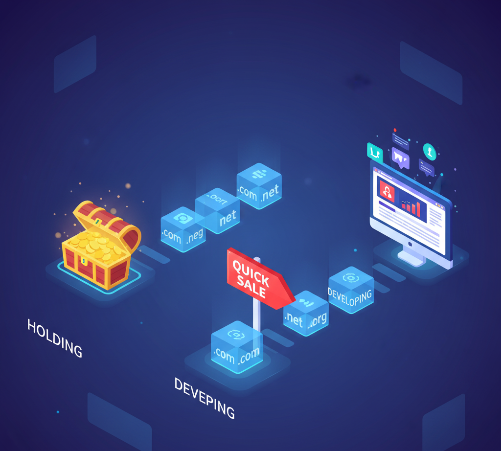 Three strategies to make money with domains: buying and holding, flipping, and developing websites"