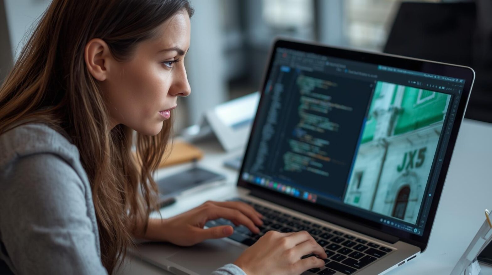 entrepreneur using website builder on laptop to create business website