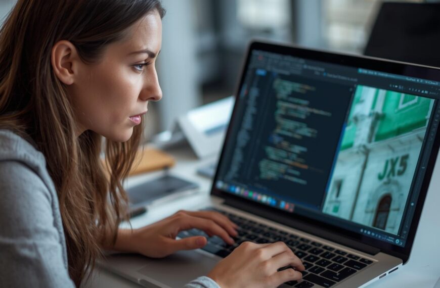 entrepreneur using website builder on laptop to create business website