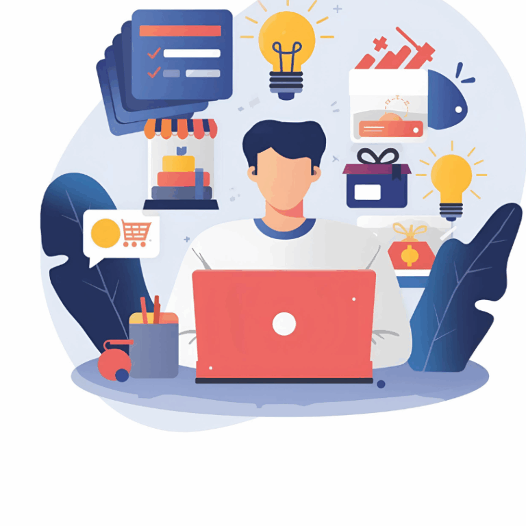 Beginner entrepreneur learning how to start a business by planning an e-commerce store online