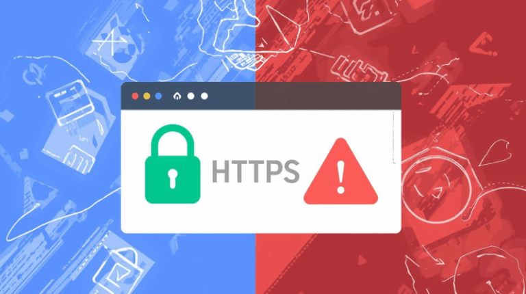![Split screen showing secure website with green padlock and HTTPS versus insecure site with warning symbol, backup files floating in background](alt text: Comparison image of secure HTTPS website with green padlock versus unsecure HTTP site with red warning, cloud backup storage in background)