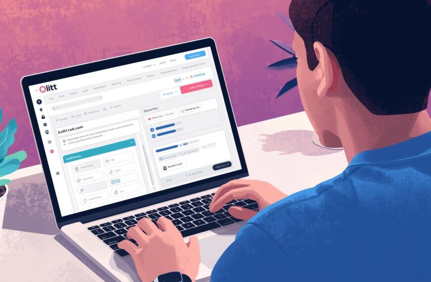 A person diligently working on a laptop, designing a website using Olitt AI, with a clean and modern user interface visible on the screen, rendered in a digital art style with a vibrant color palette and a focus on user experience.