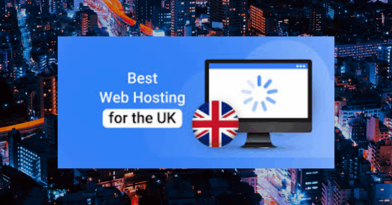 a laptop loading depicting web hosting with Uk flag